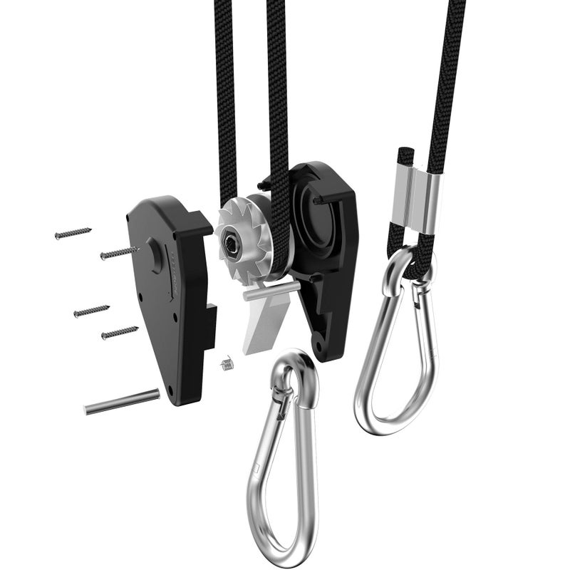 vanleno 6 Pairs 1/8 inch Adjustable Heavy Duty Rope Hanger - Reinforced Metal Internal Gears Ratchets foe Growing Light Fixtures, Loose-Proof Design, 8-ft Long & 150lbs Weight Capacity - Image 2